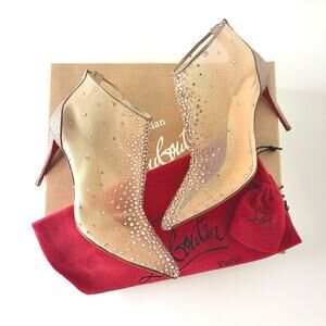 NIB Christian Louboutin Constella 85 Glitter Crystal Embellished Bootie 37.5
